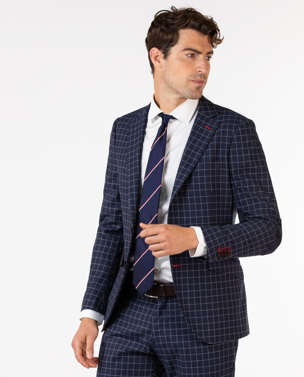 Blazer w/Grey Checks & Navy Background