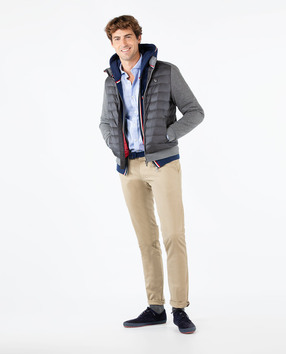 Cazadora Plumas Gris Marengo Manga Punto