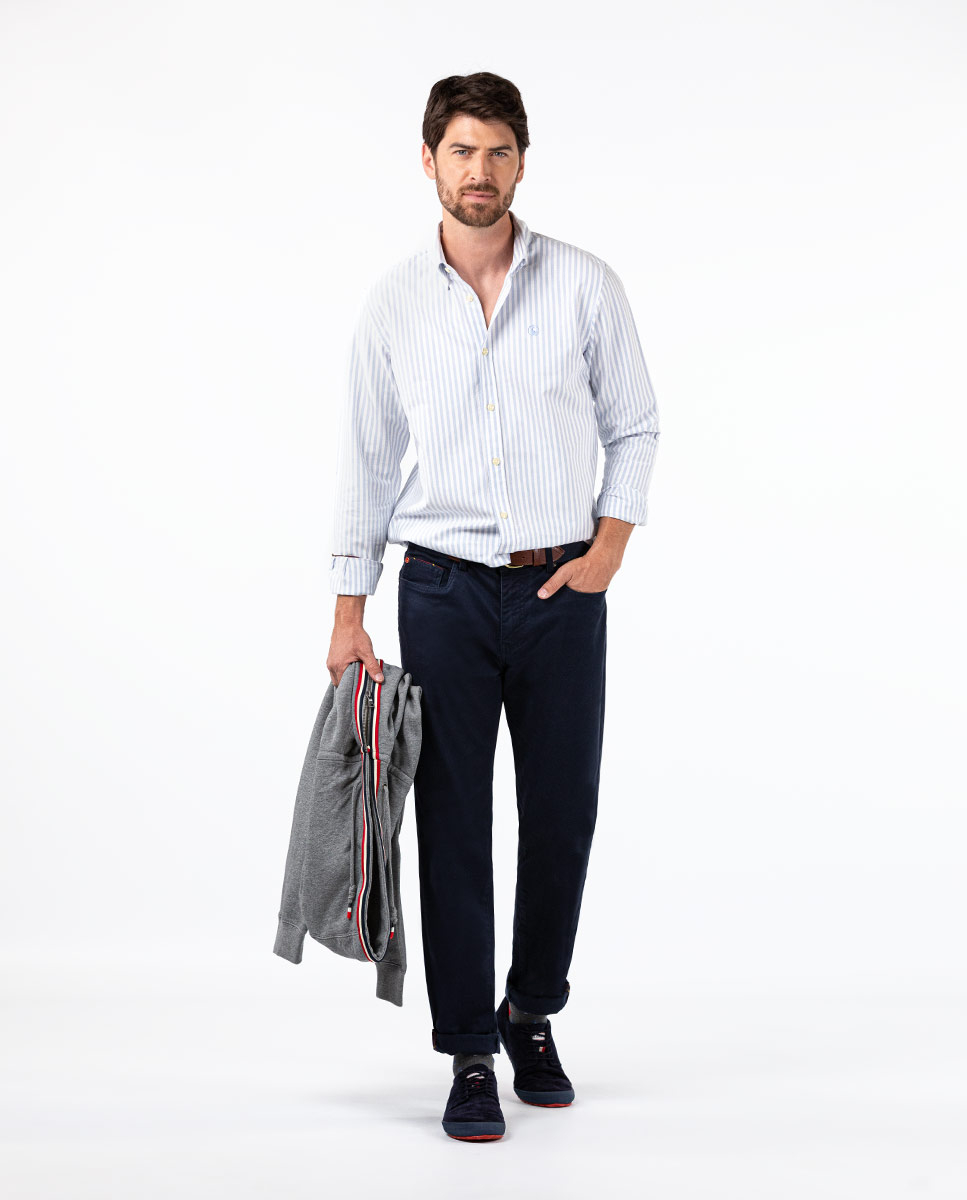 Chemise Oxford Butcher Blanc   Bleu