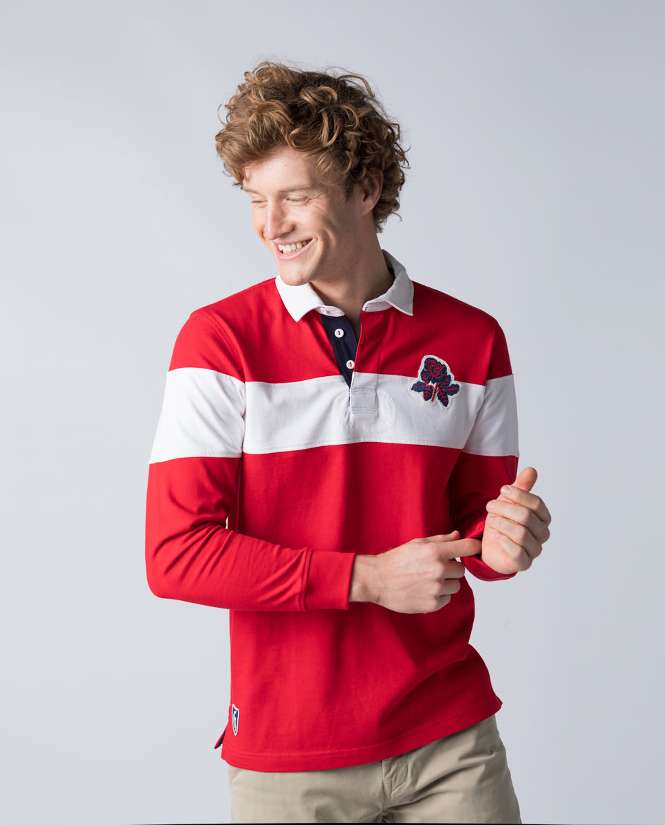 Red L/S Polo W/Cream Stripe