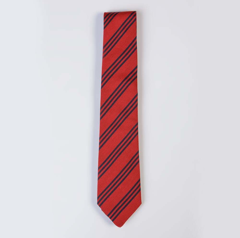 Red Tie W/ Navy Stripes