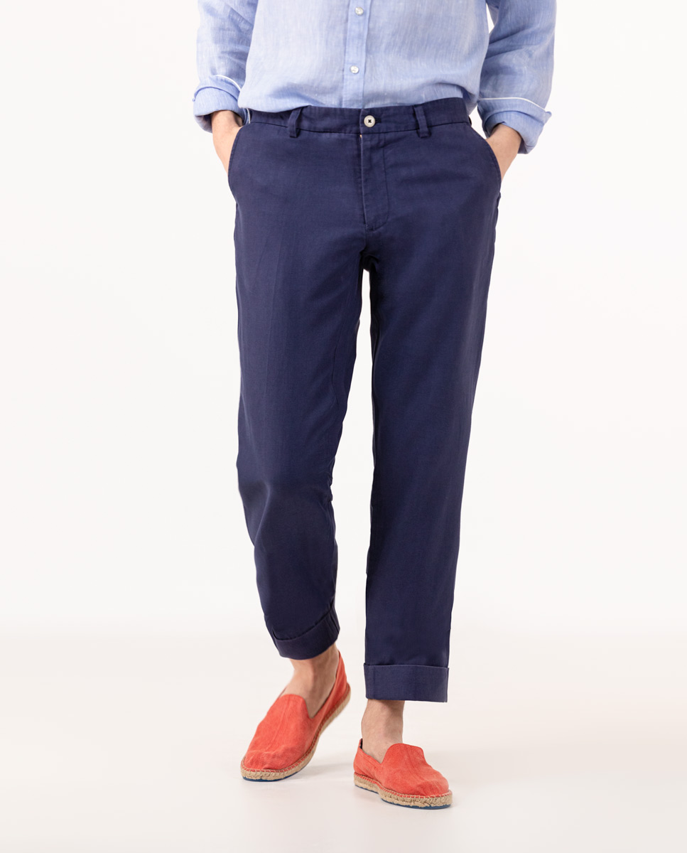 Hose Baumwolle Leinen Marineblau