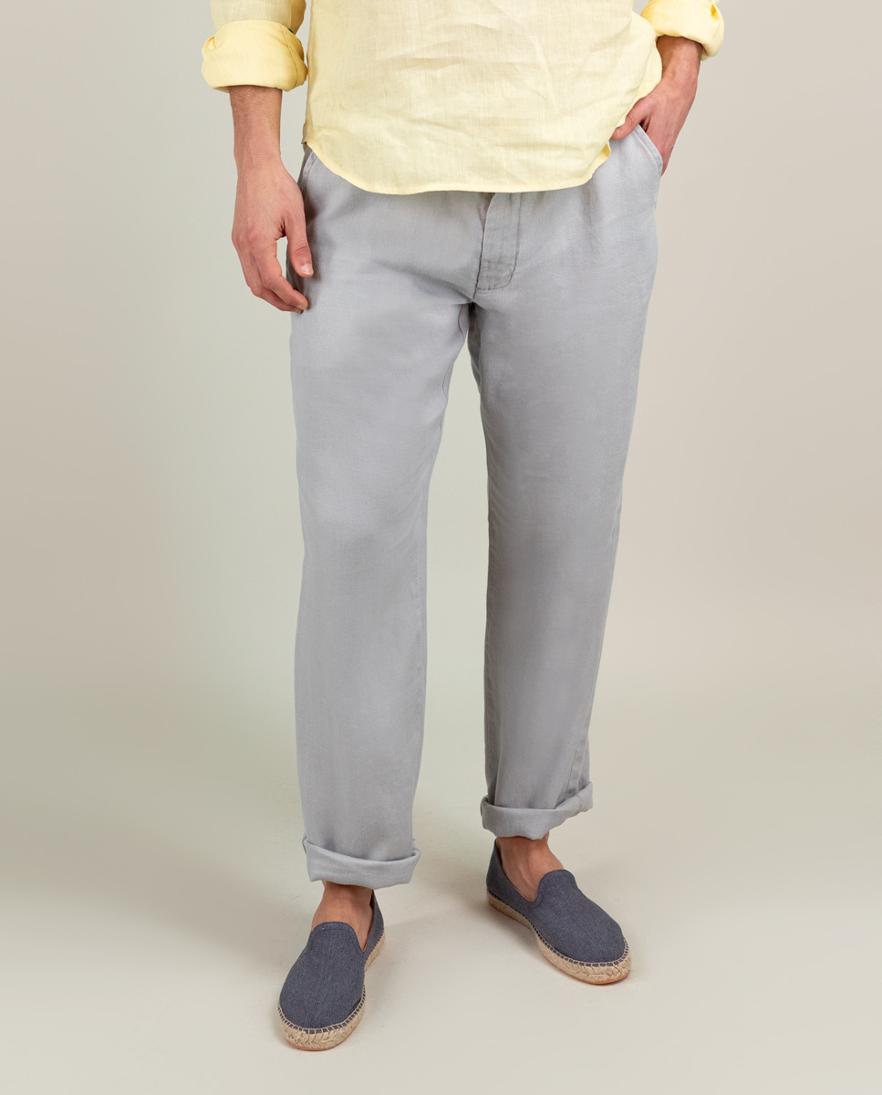 Pantalon Élastique Lin Teint Sur Pièce Gris