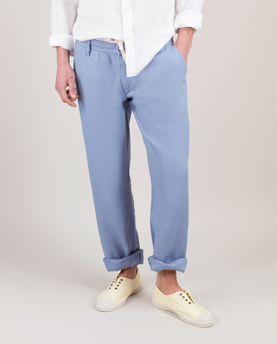 Pantalón Lino Garment Dyed Azul