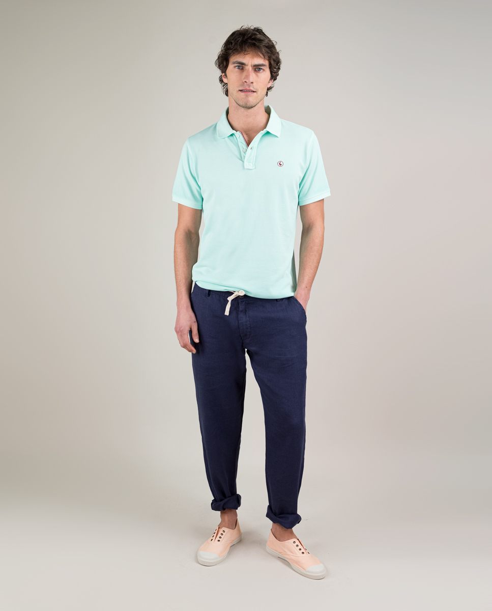 Pantalon Élastique Lin Teint Sur Pièce Marine