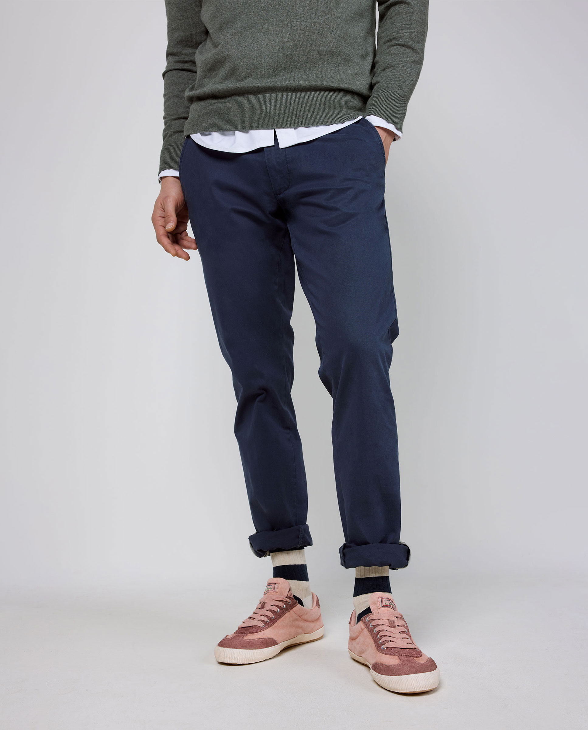 Calças chino básicas azul-marinho