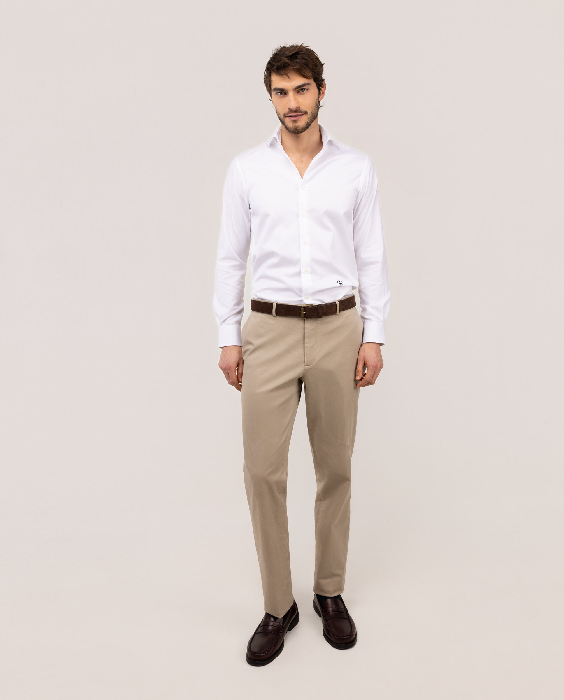Beige Formal Twill Trousers