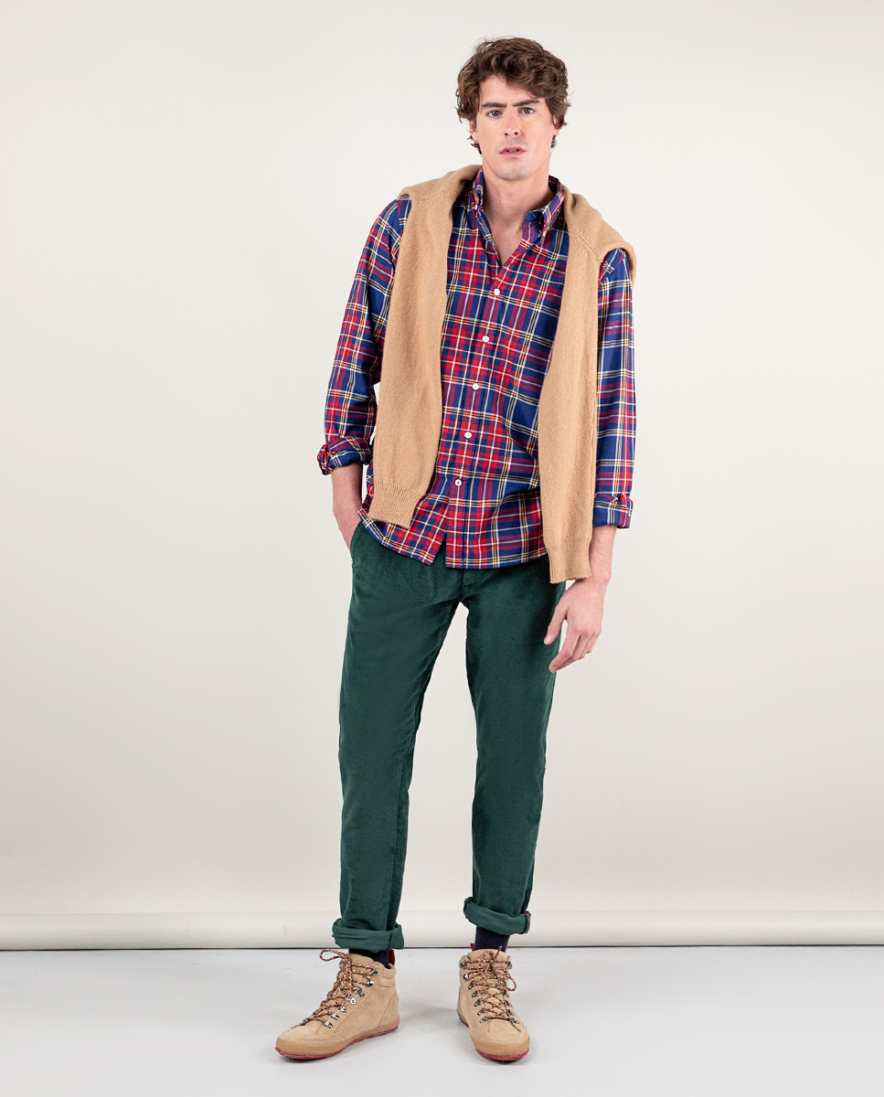 Pantalon Chino Velours Pinces Vert