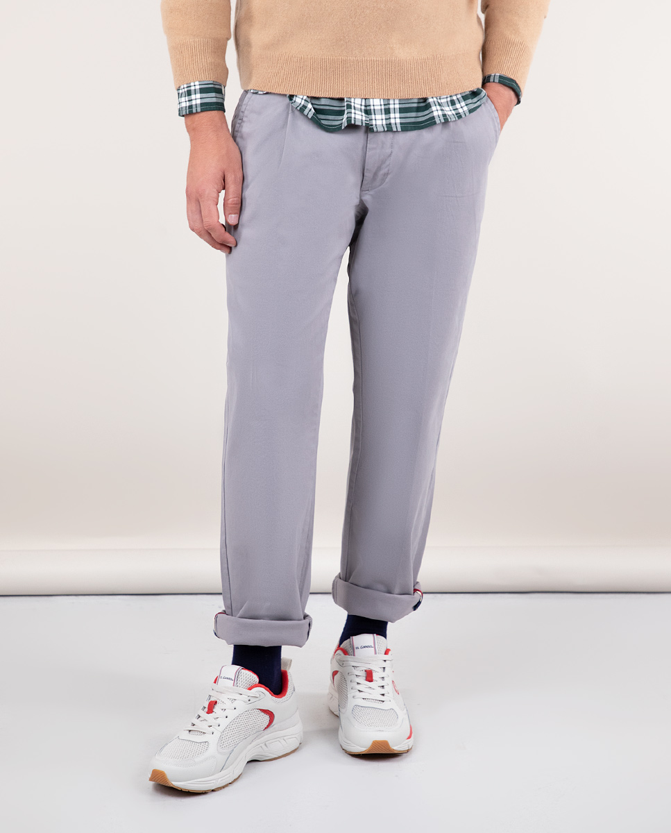 Pantalon Chino Pinces Gris