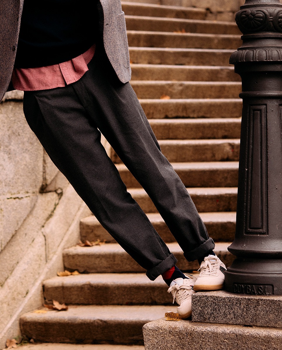 Calça Flanela Cinza com Pregas