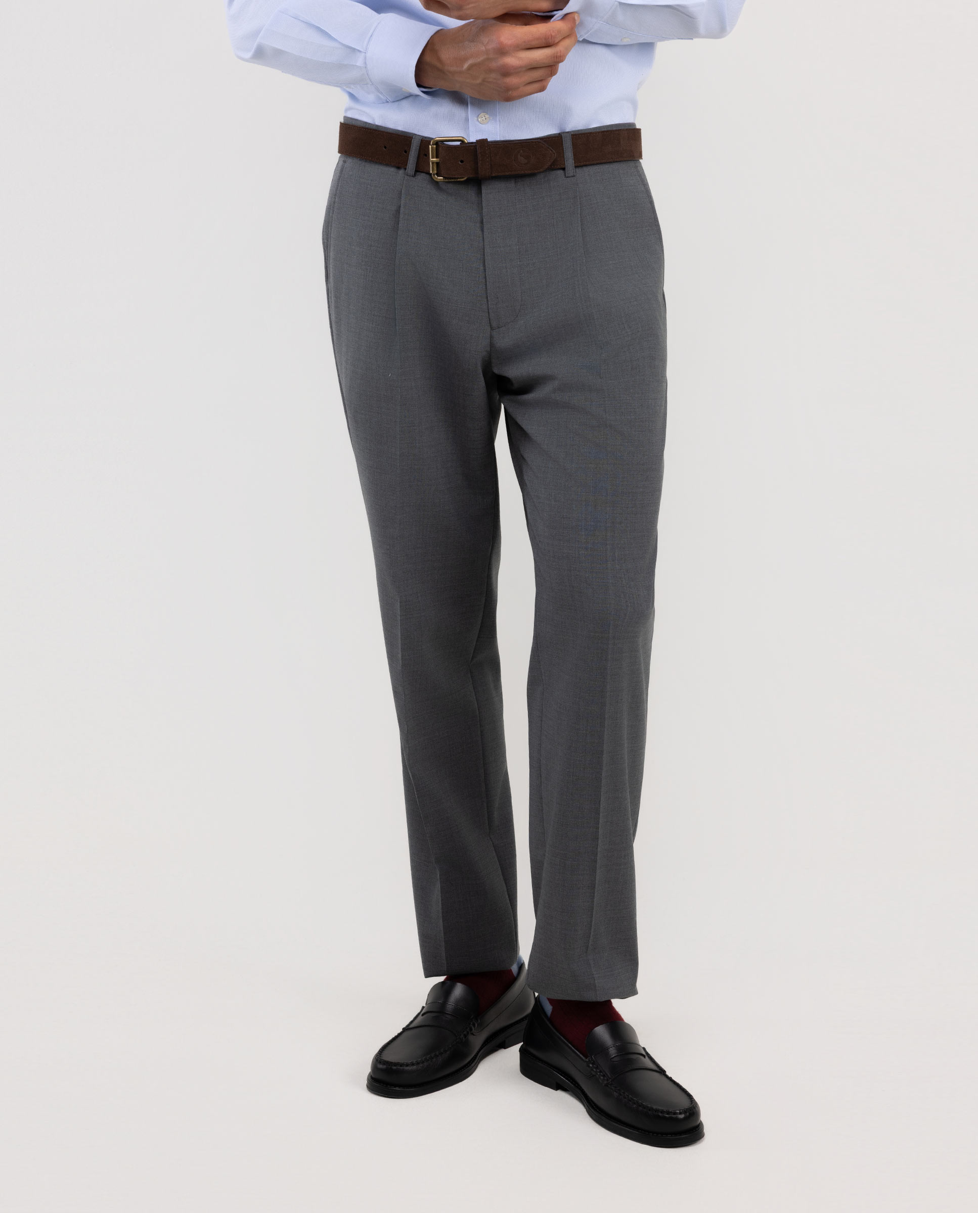 Pantalón de Traje Pinzas Lavable Gris