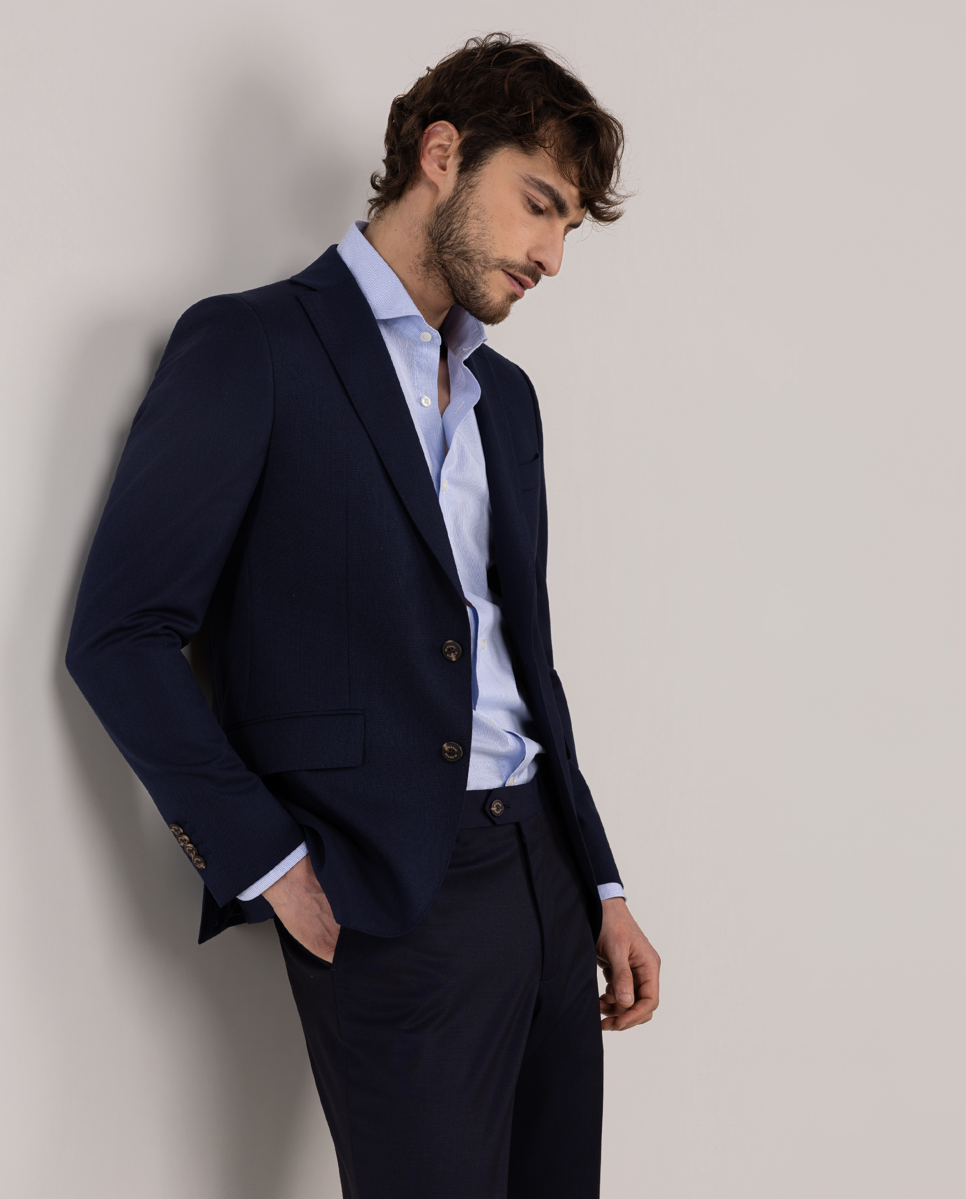 Americana Traje Lavable Marino Liso