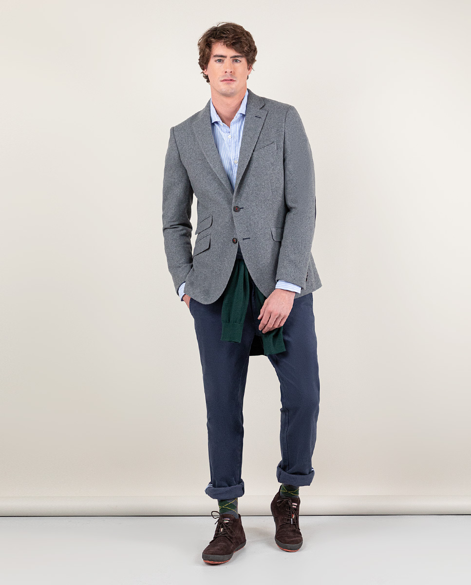 Jackett Wolle Uni Grau Melange