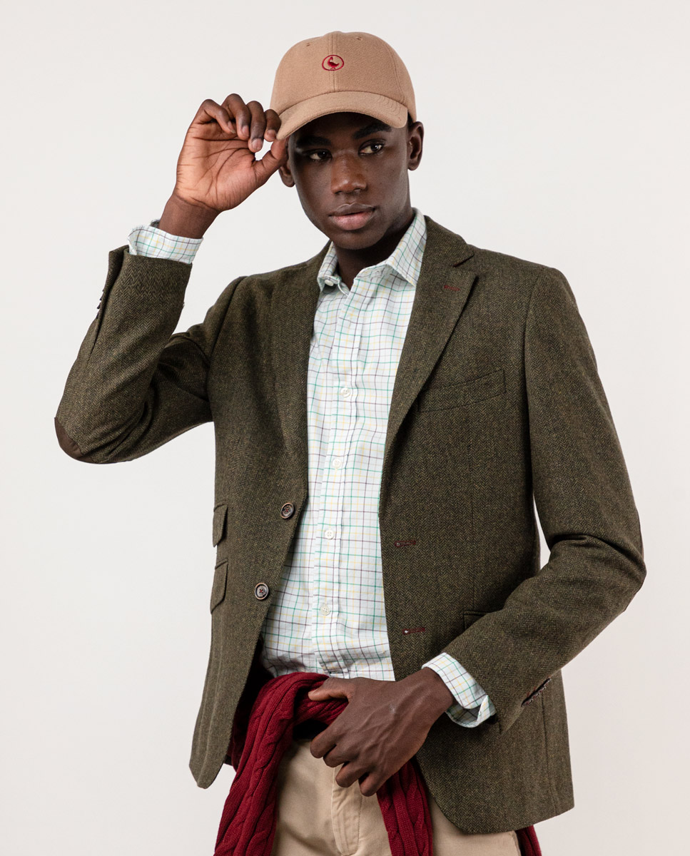 Jackett Wolle Fischgrätmuster Grün