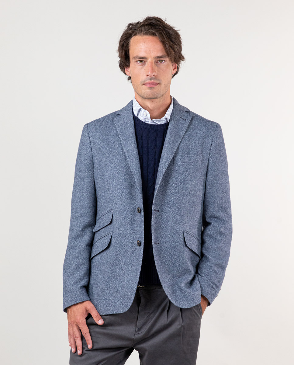 Blue Recycled Wool Panama Blazer