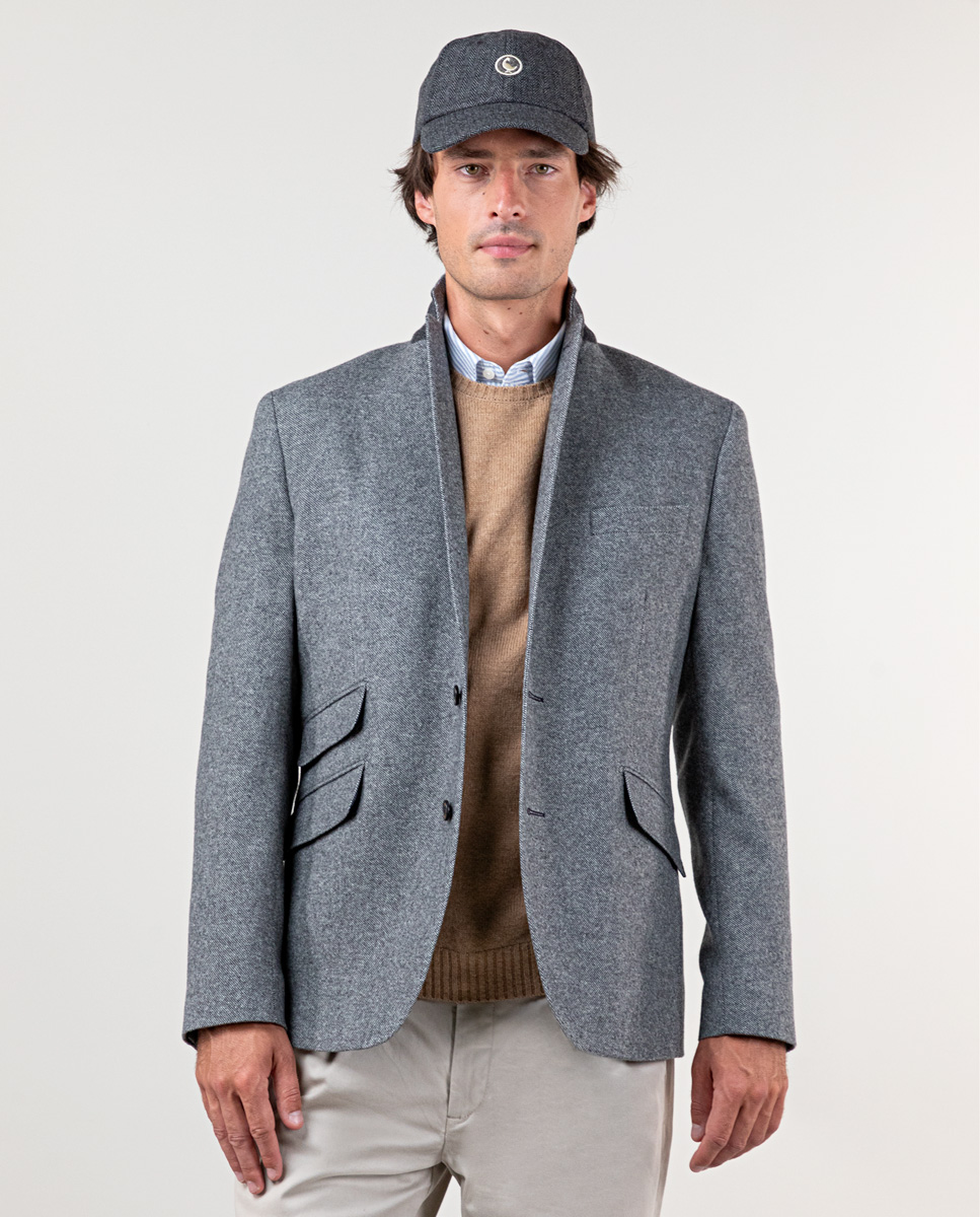 Grey Recycled Wool Panama Blazer