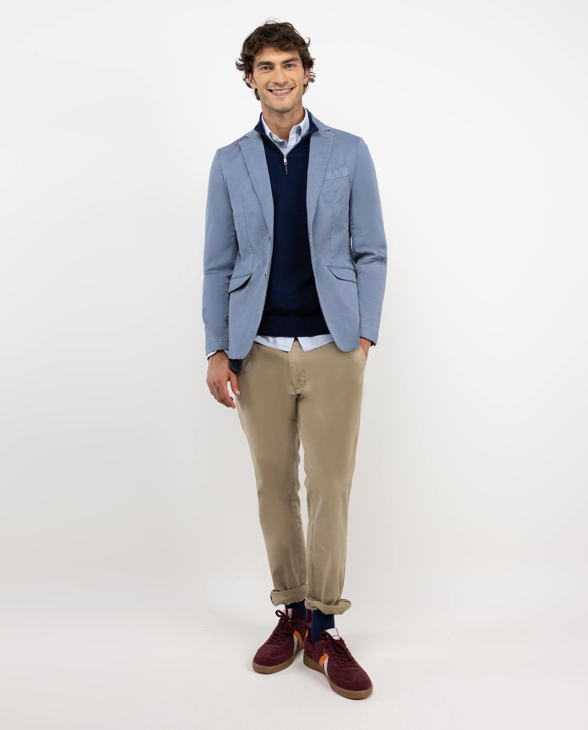 Veste Twill Teinte Sur Pièce Bleu Moyen