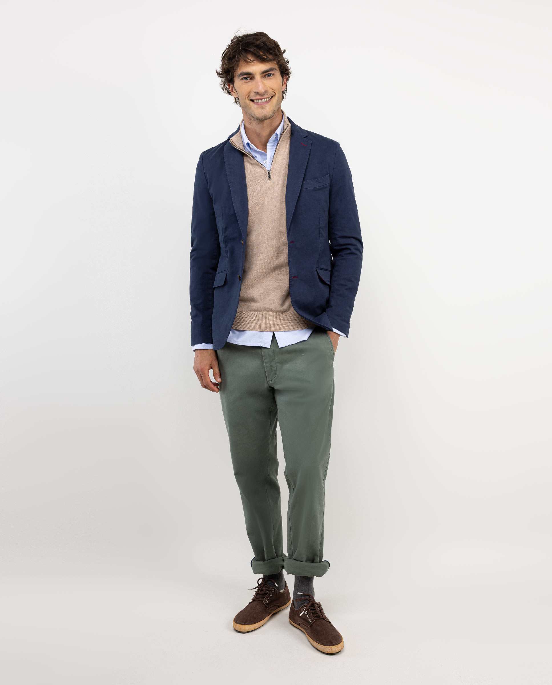 Blazer de sarja tingido azul marinho