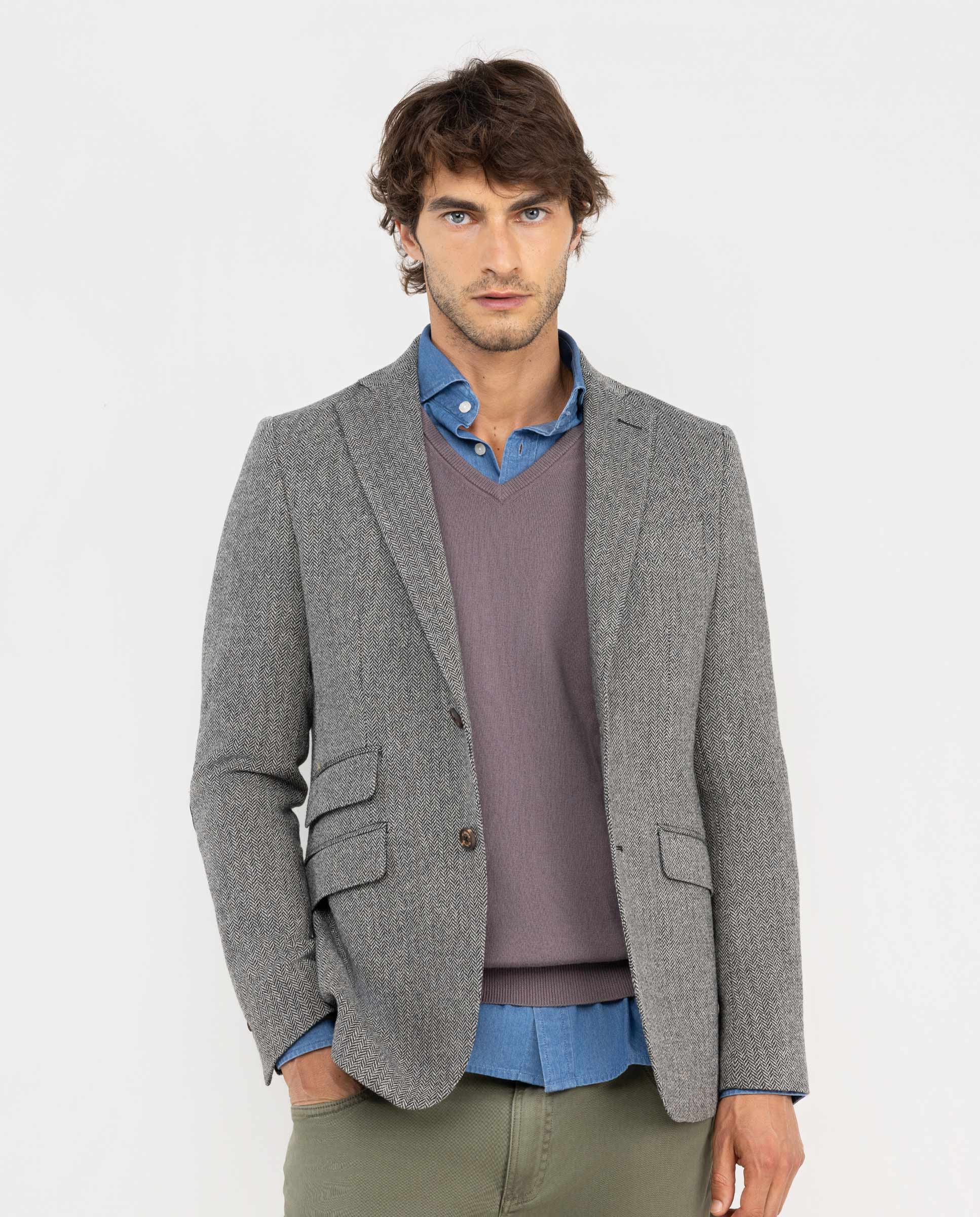 Americana Espiga Lana Gris