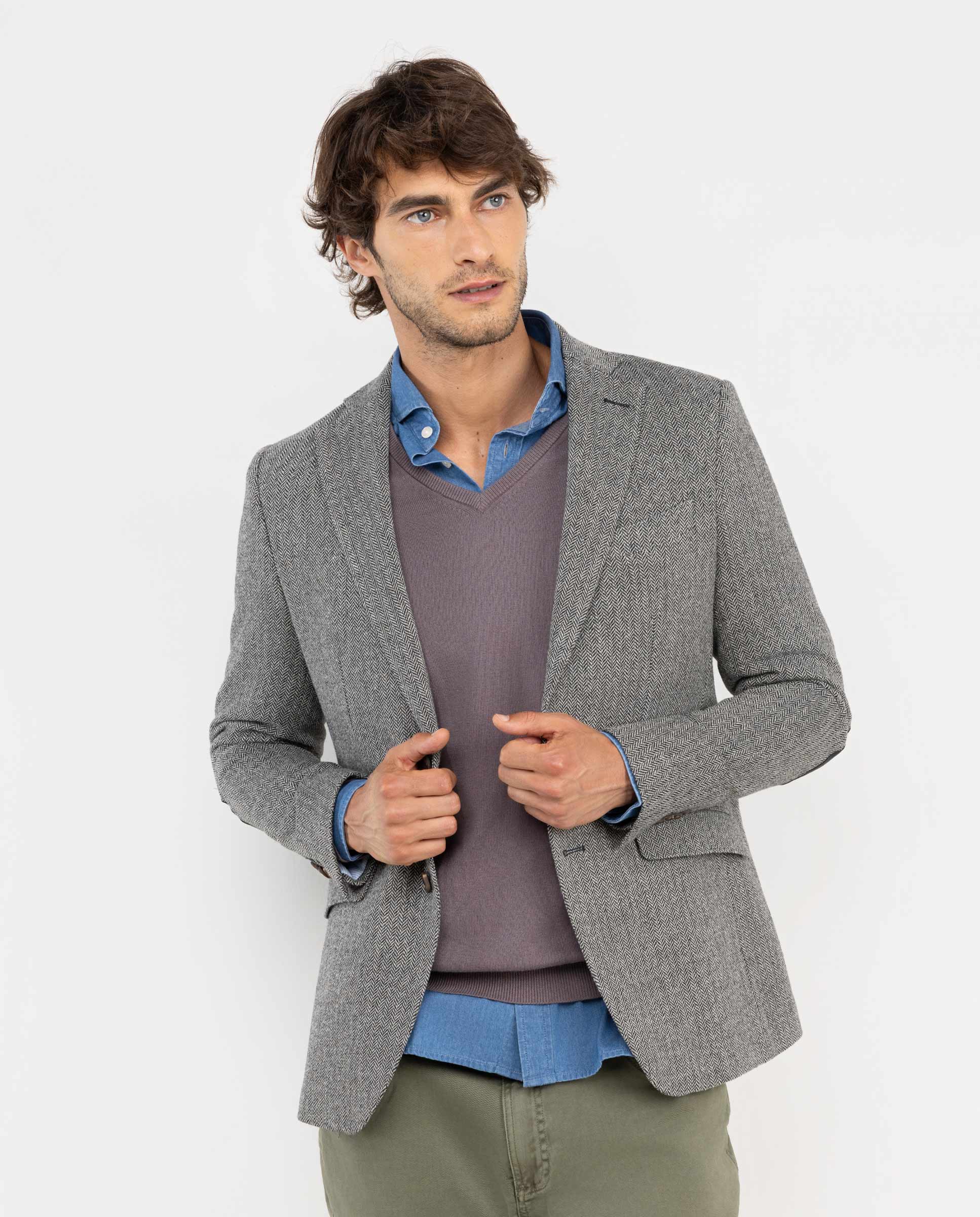 Grey Wool Herringbone Jacket