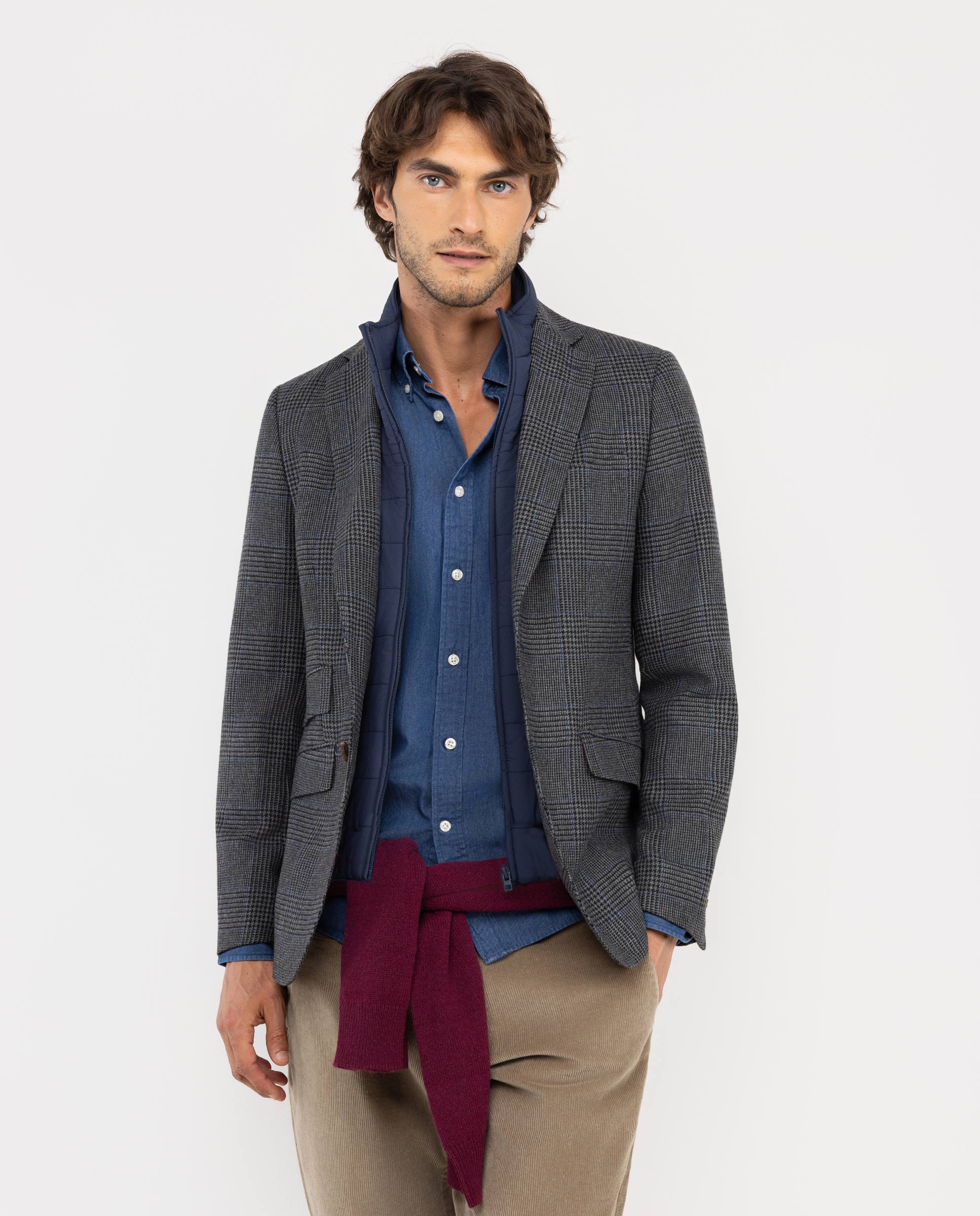 Blazer xadrez galês cinza destacável