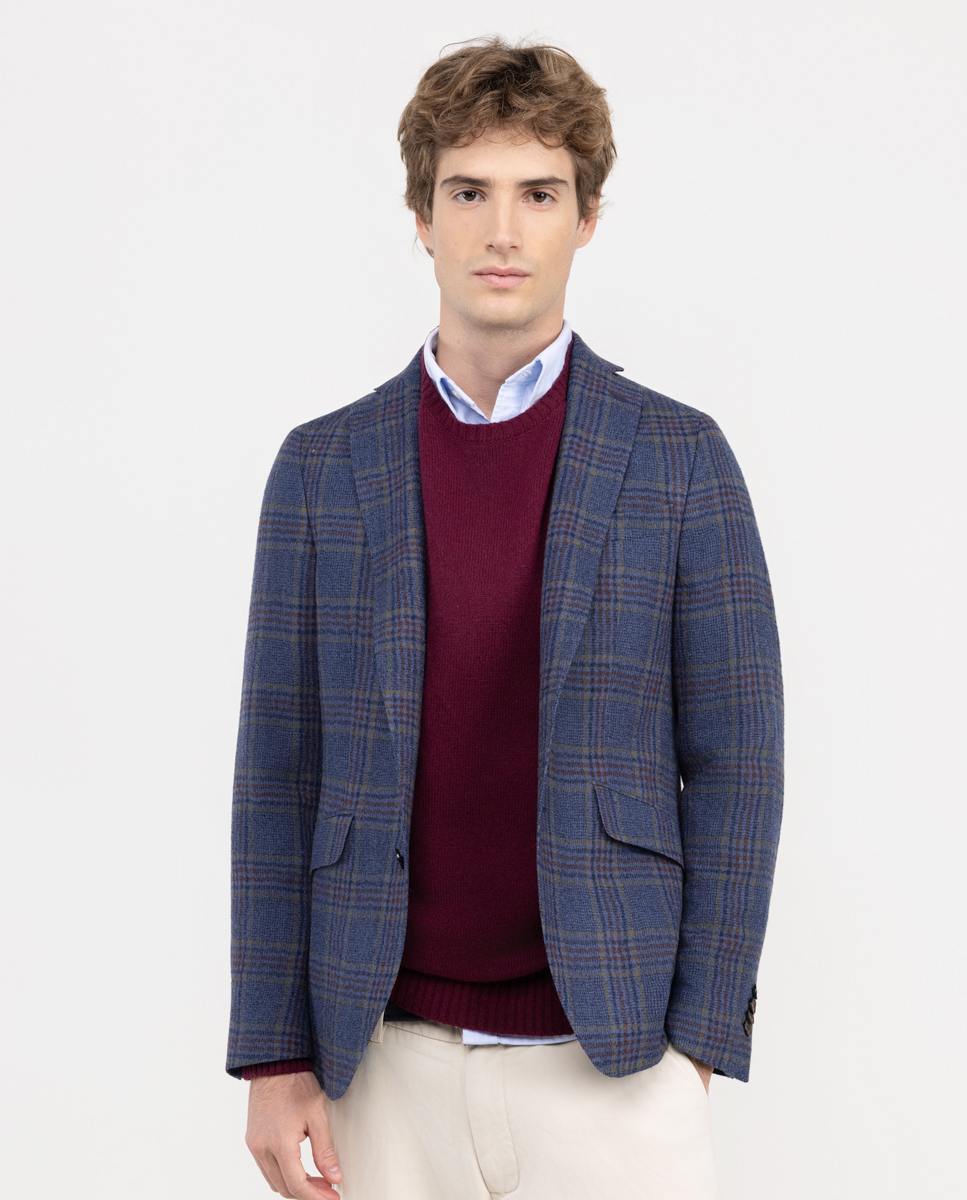 Jackett Wolle Limitierte Edition Kariert Marineblau