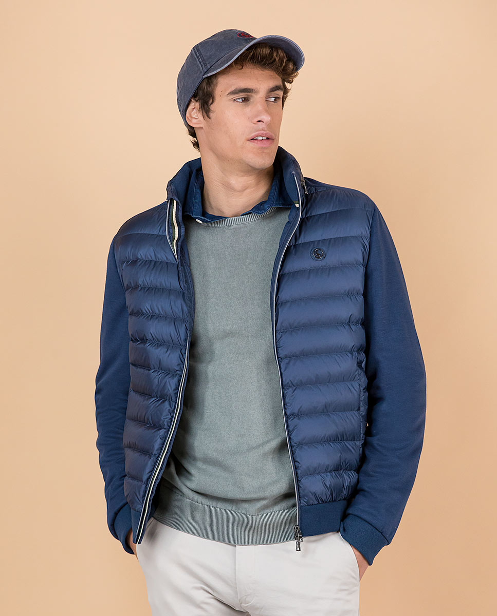 Blue Quilted Jacket W Knitted Sleeves  