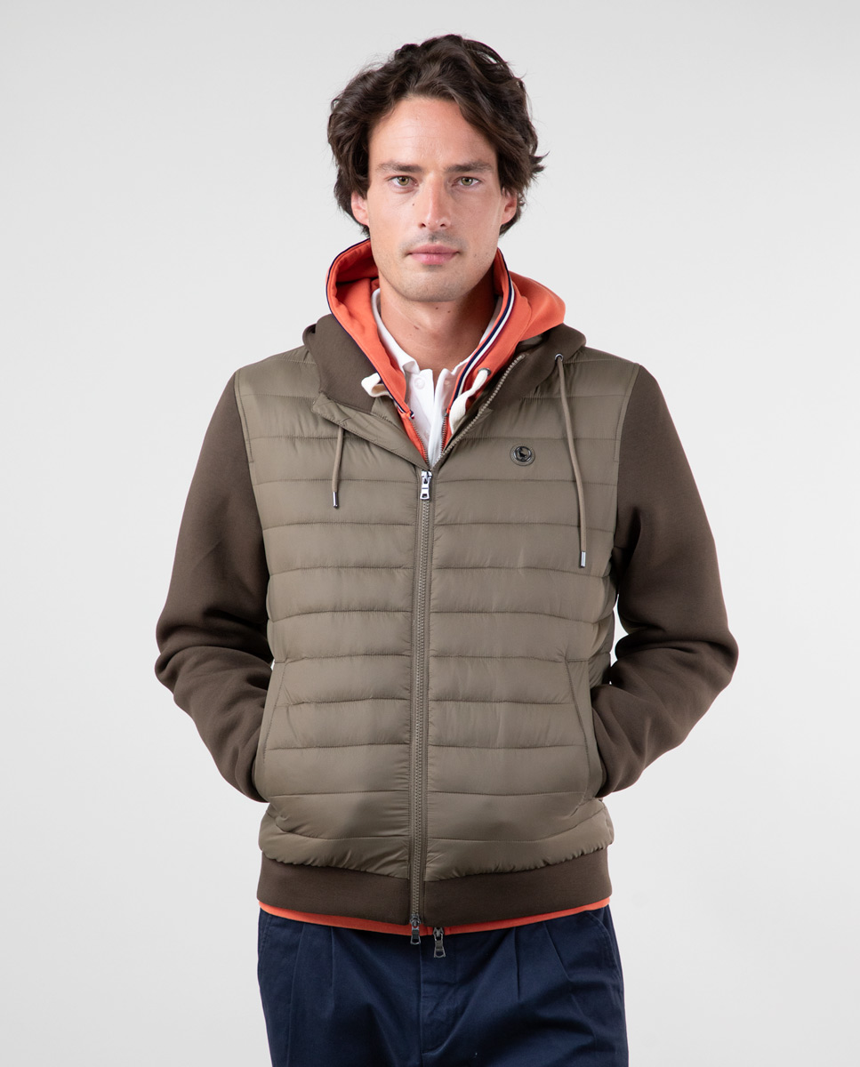 Jaqueta de neoprene bronze com mangas e capuz