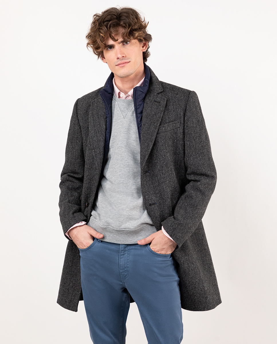 Casaco de tecido espinha de peixe cinza