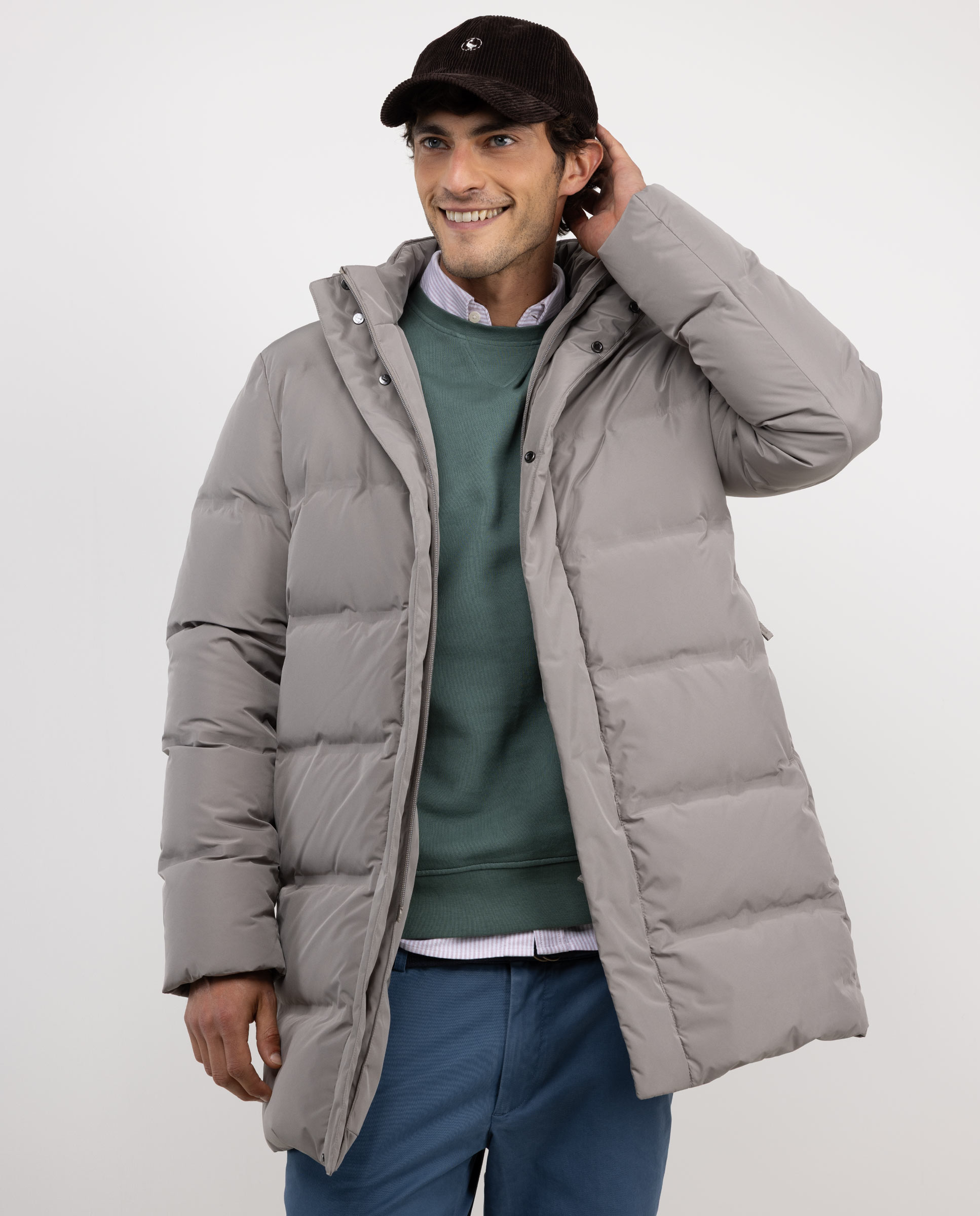 Abrigo Plumas Largo Beige