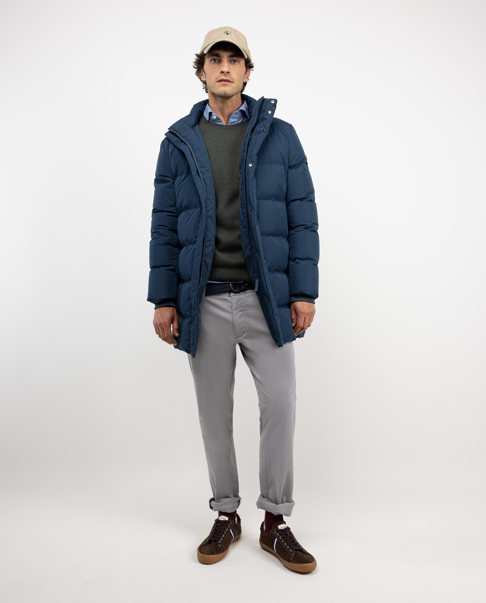 Abrigo Plumas Largo Azul