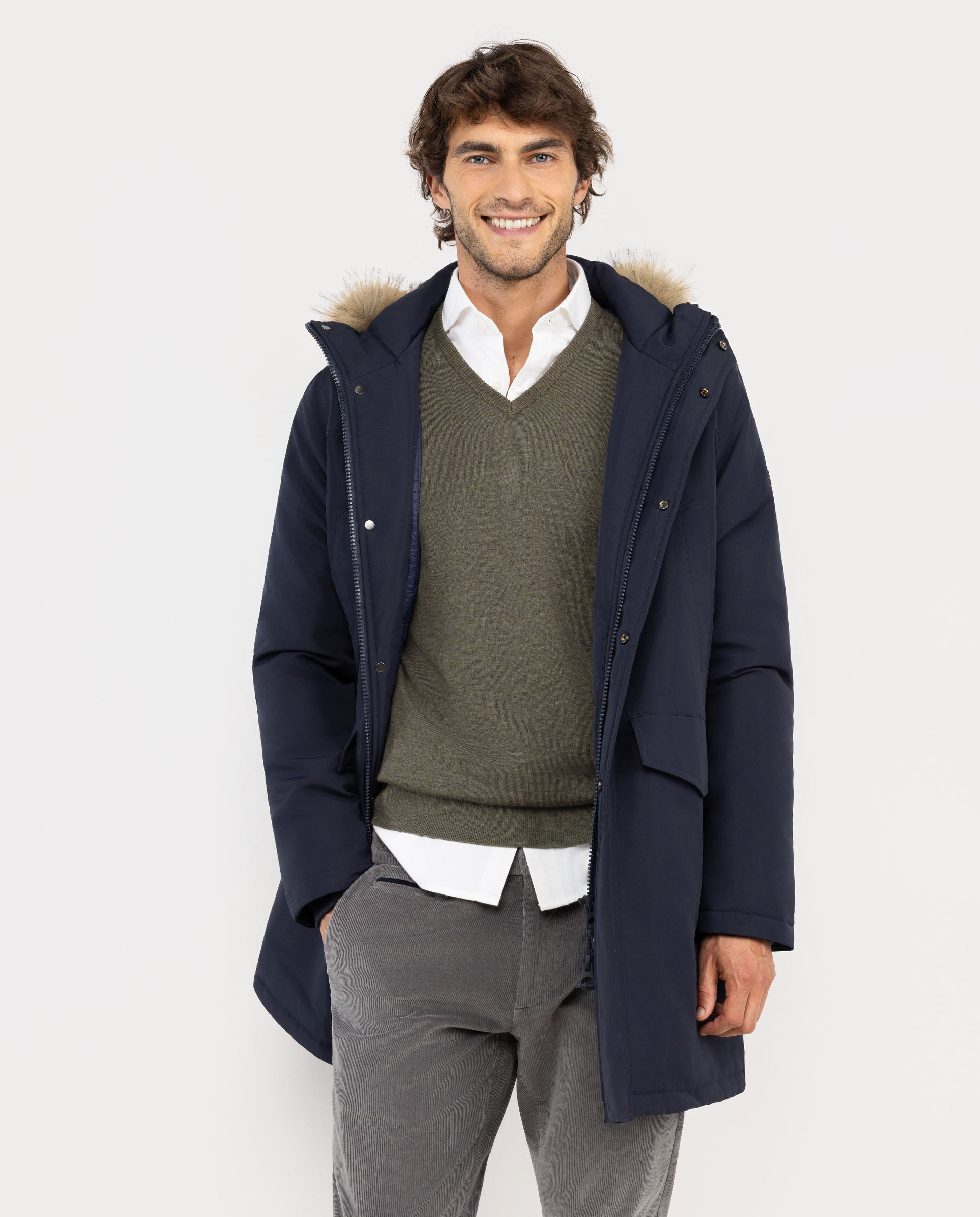 Mantel Lang Marineblau Kapuze Fell