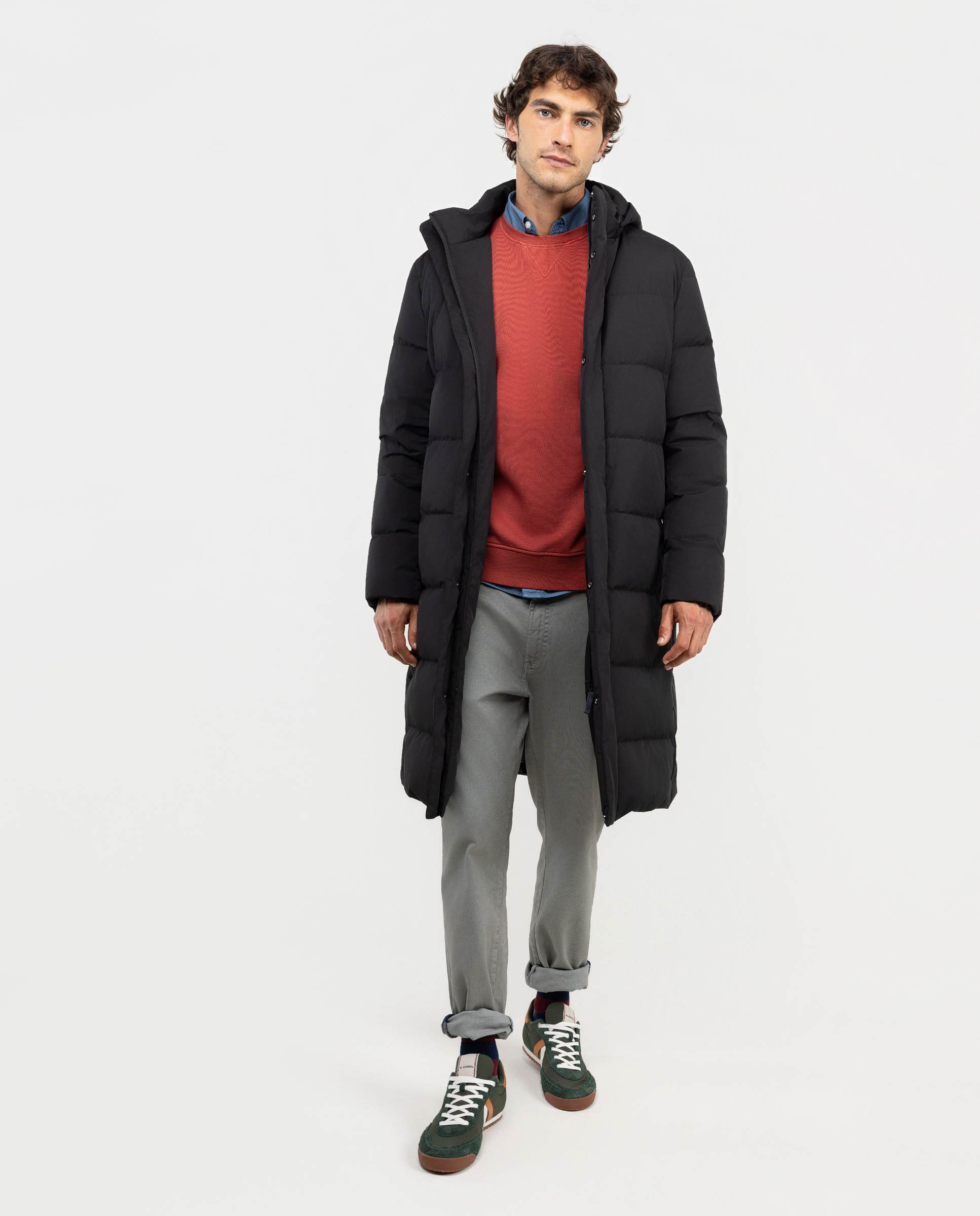 Daunenmantel Extralang Schwarz