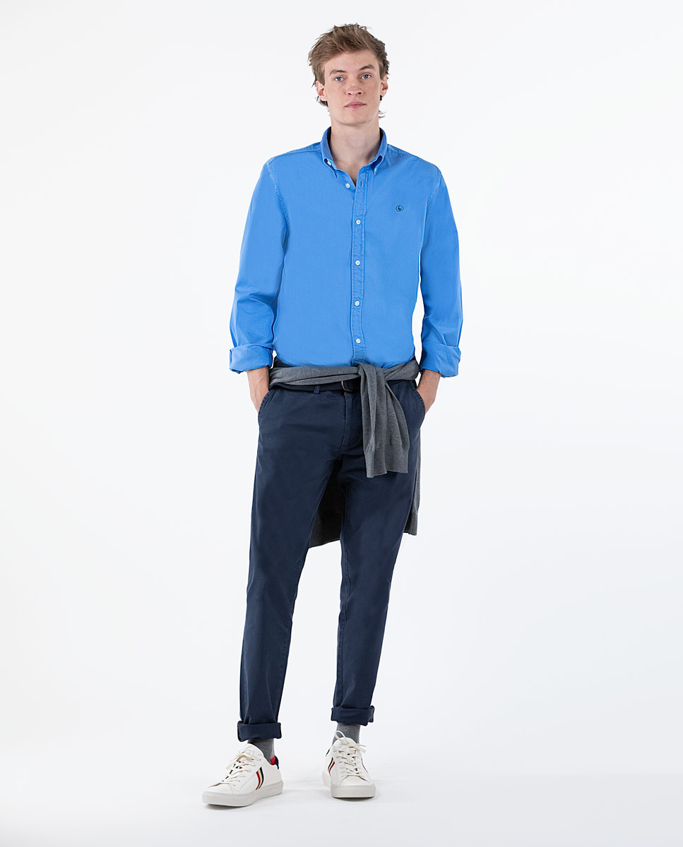 Camisa Twill Garment Dyed Celeste