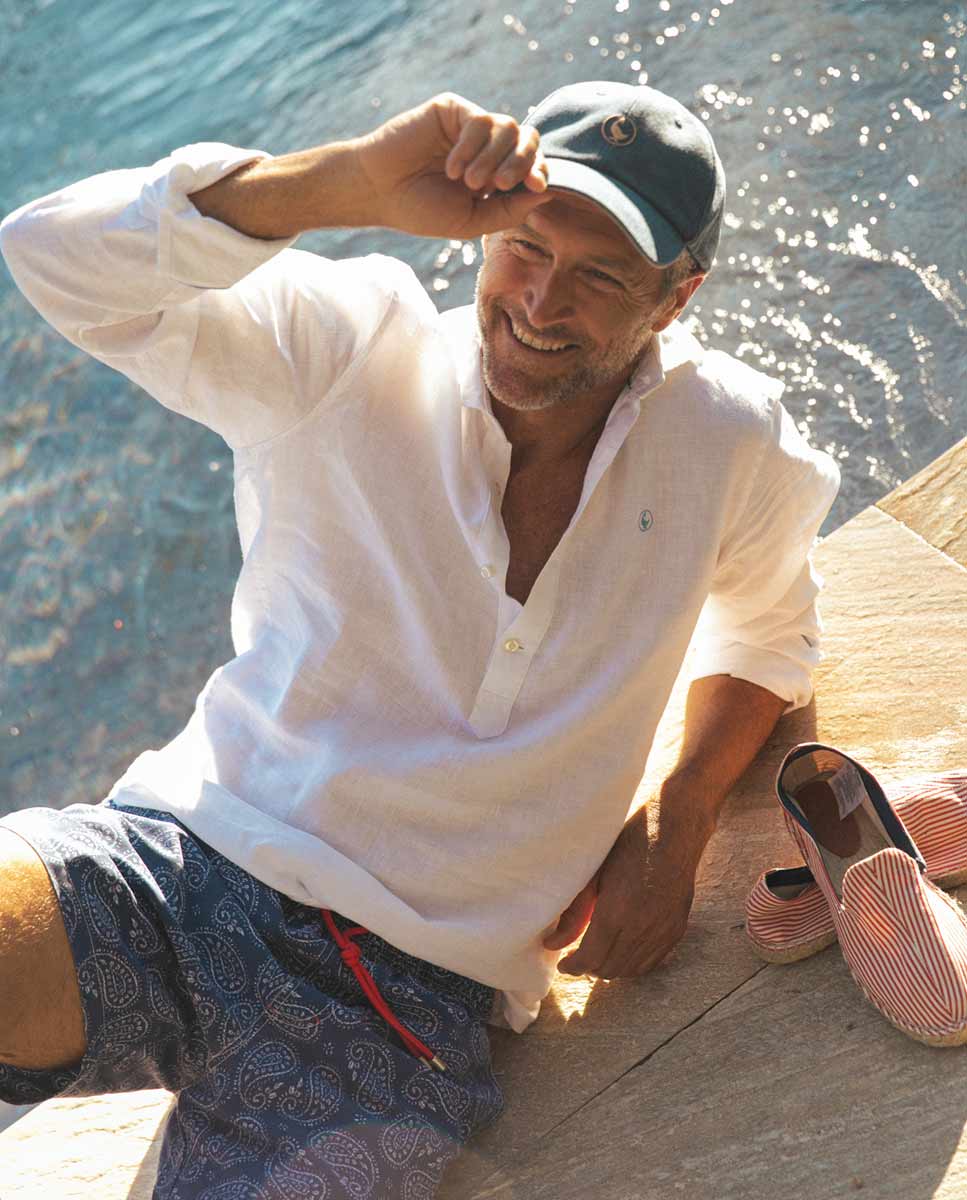 Hemd Popover Leinen Uni Weiß