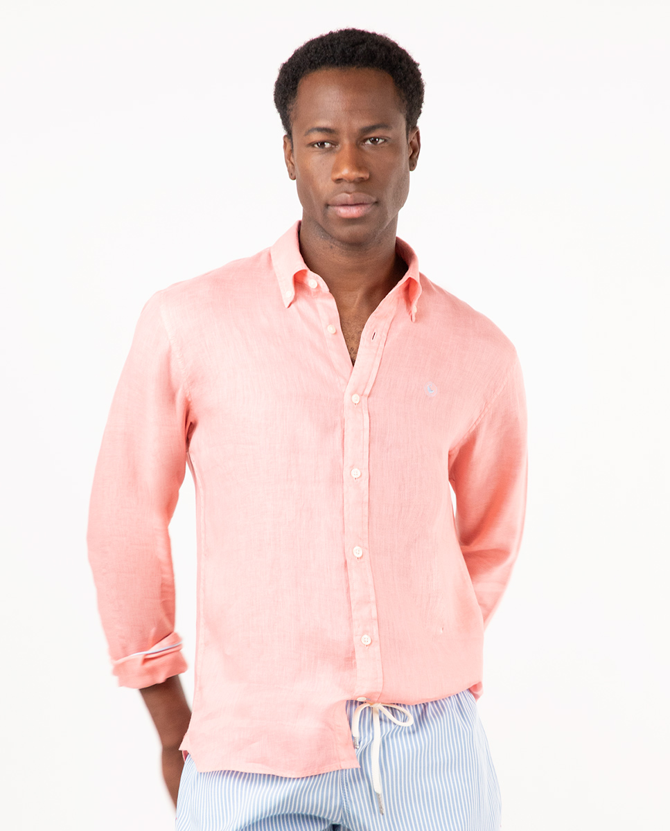 Camisa Lino Garment Dyed Coral