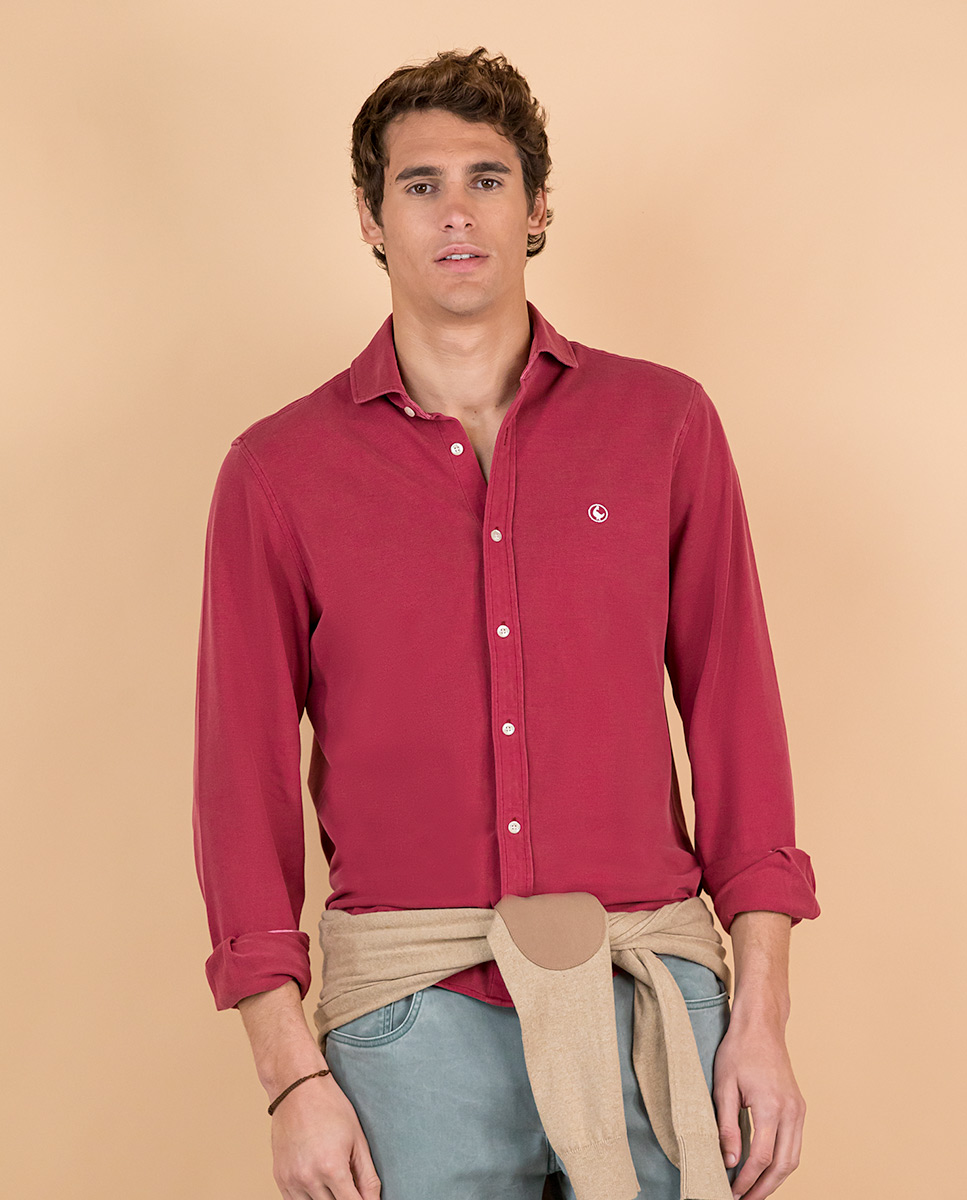 Camisa Piqué Garment Dyed Granate