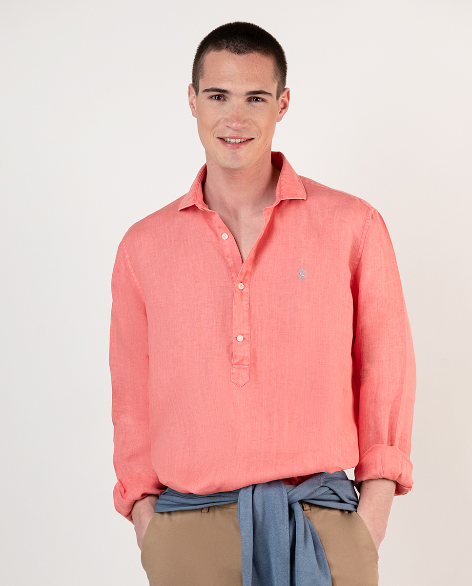 Camisa Popover Lino Coral