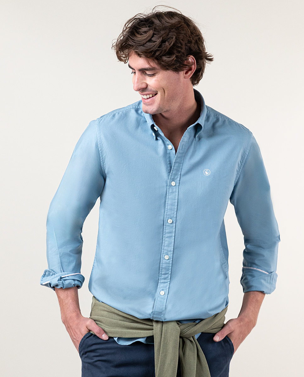 Garment Dyed Steel Blue Shirt