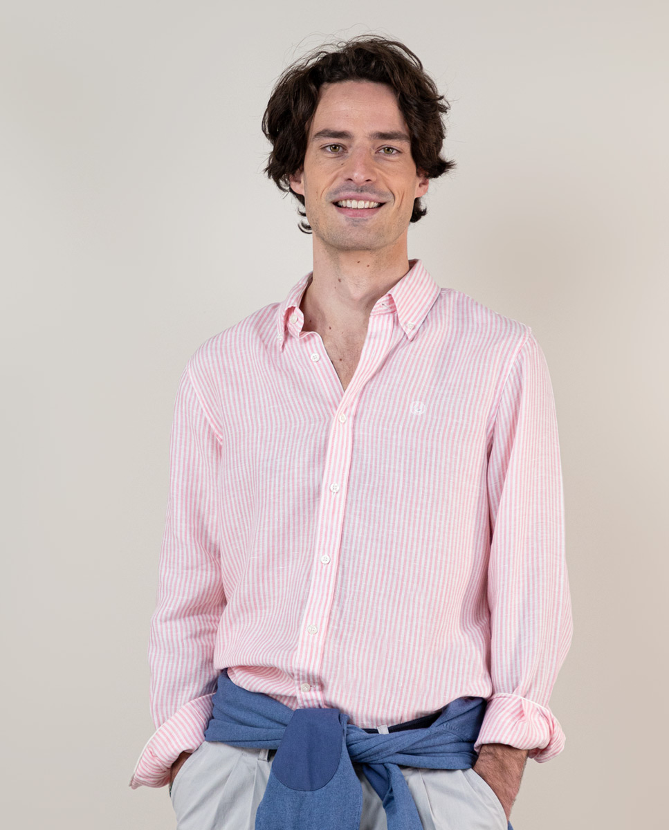 Pink Yale Stripe Linen Shirt