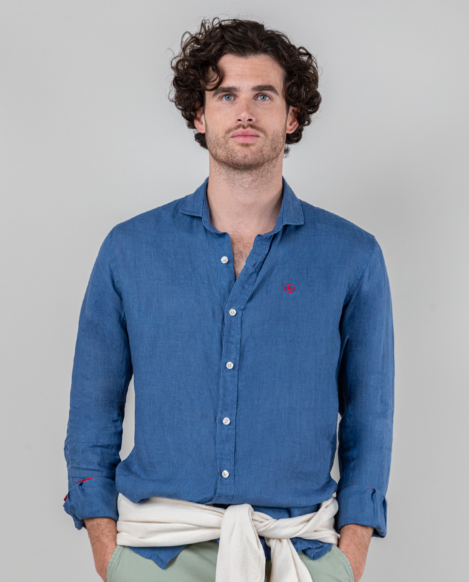 Camisa Lino Garment Dyed Marino