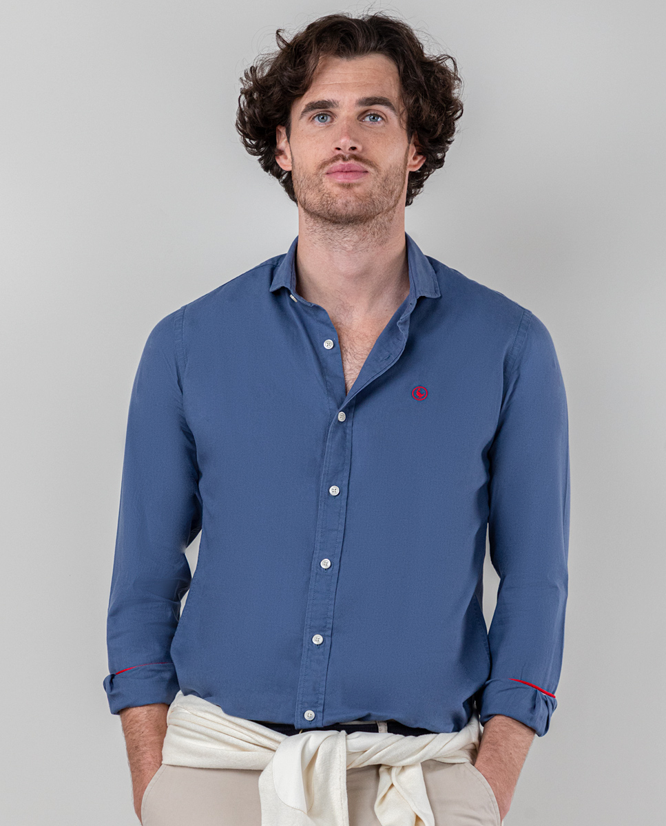 Navy Garment Dyed Cotton Shirt
