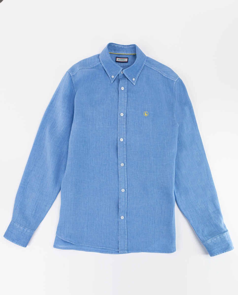 Camisa Lino Garment Dyed Azul