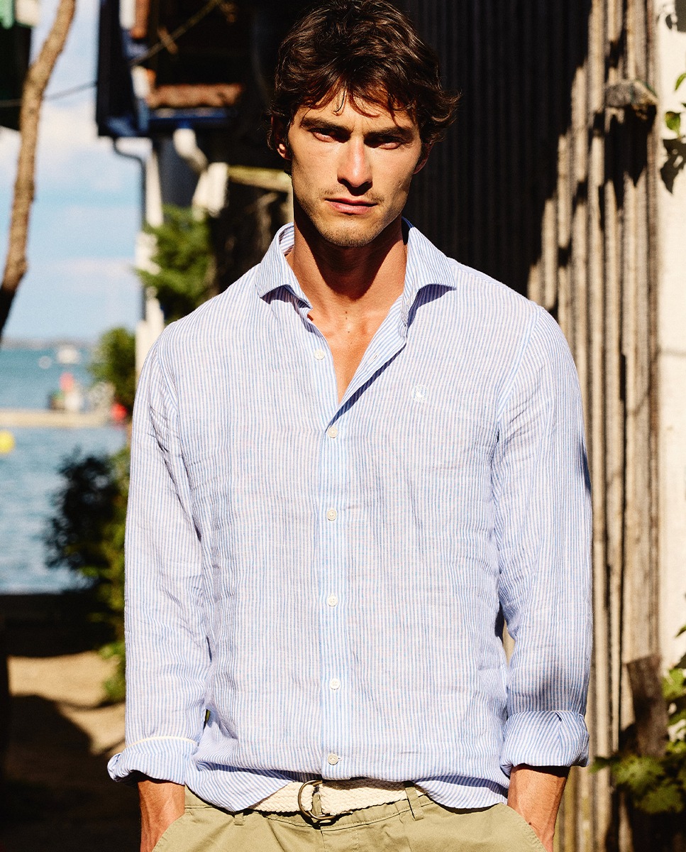 Camisa Lino Yale Celeste