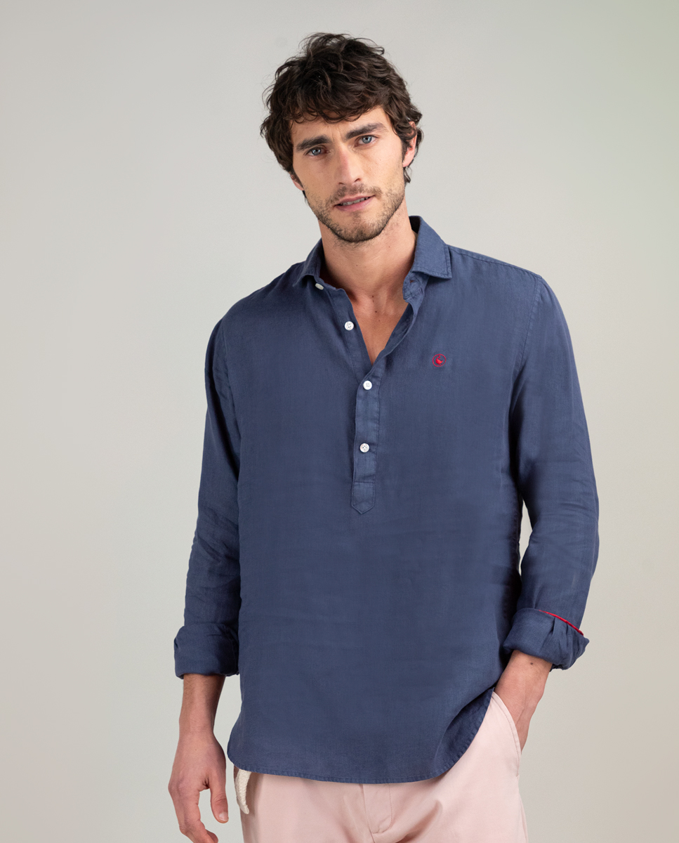 Camisa Polo de Linho Azul Marinho