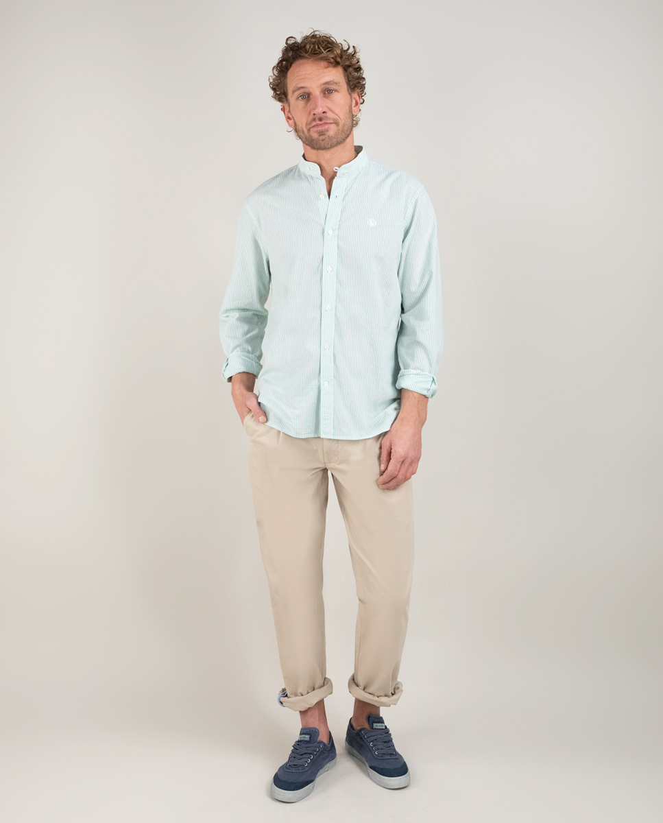 Camisa Seersucker Raya Verde Cuello Mao