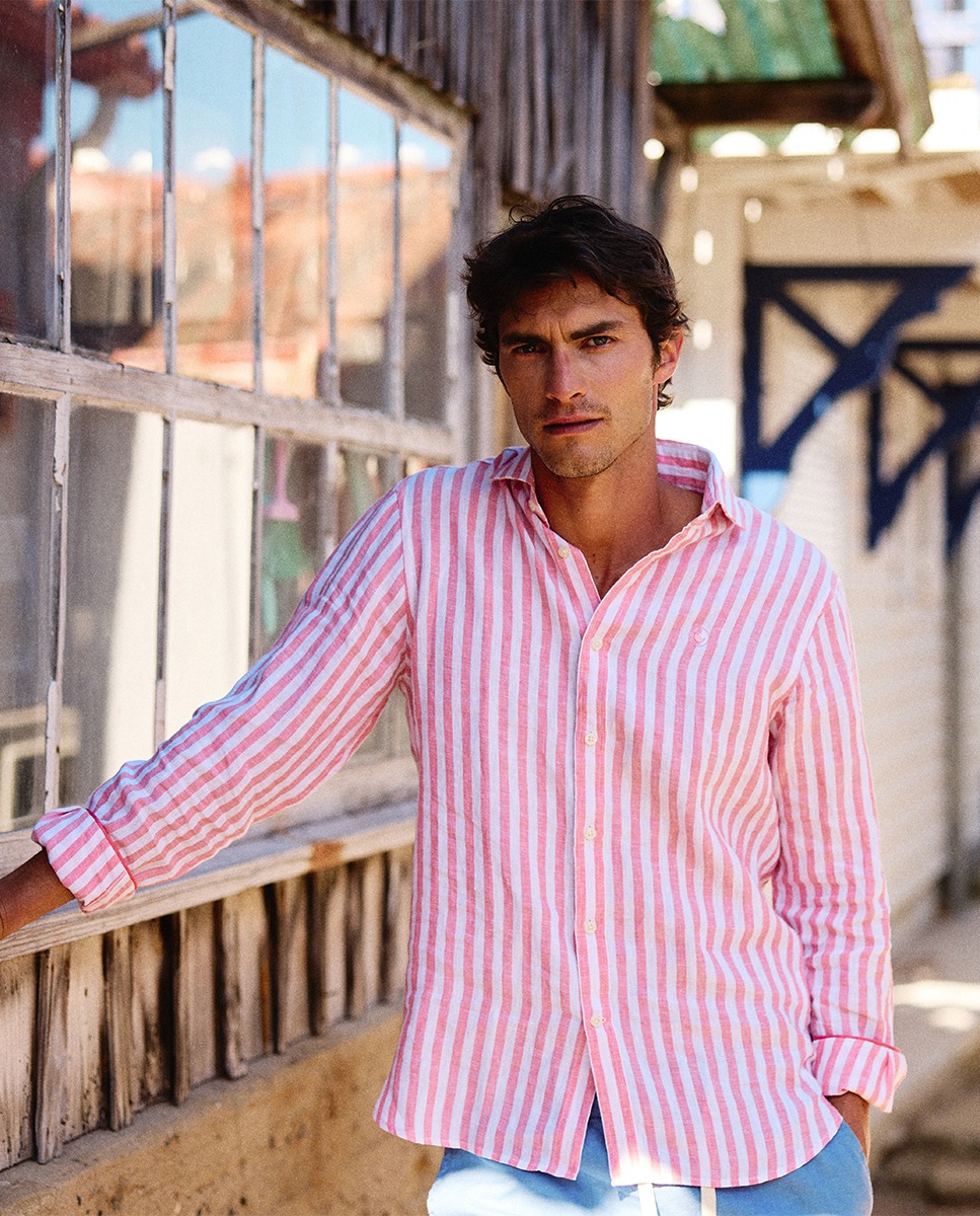 Chemise Lin Rayure Kodak Rose