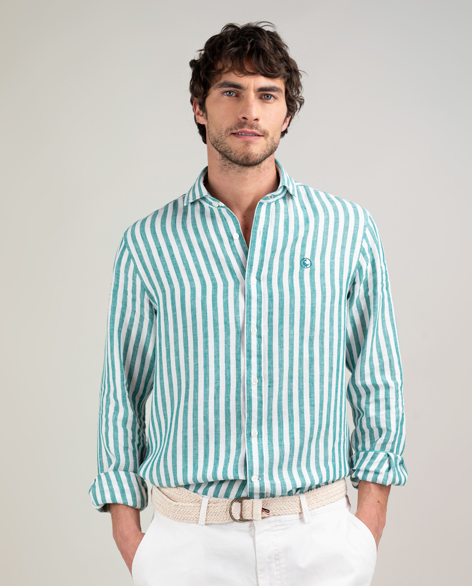 Chemise Lin Rayure Kodak Verte