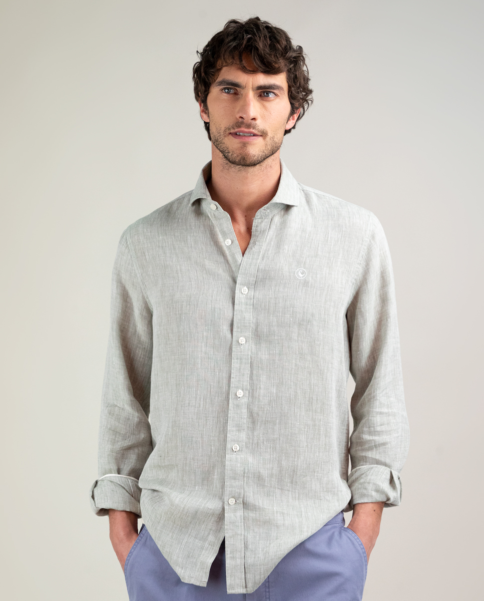 Chemise Lin Chambray Vert Foncé