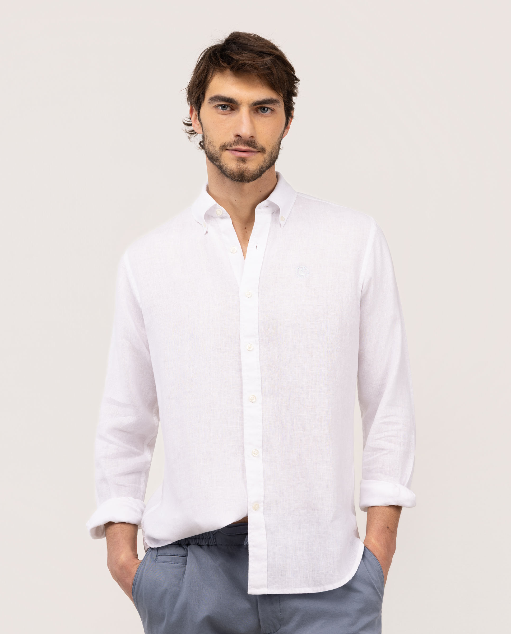 Camisa Lino Garment Dyed Button Down Blanco